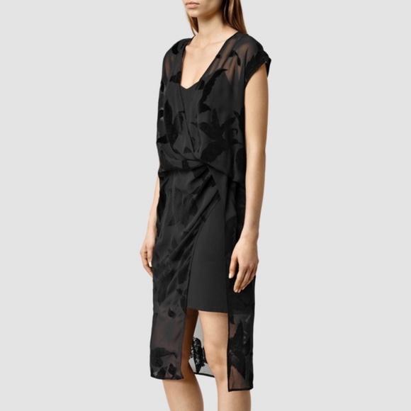 ALLSAINTS Kelso Lux Riviera Foral Mesh Slit Dress - Picture 3 of 6